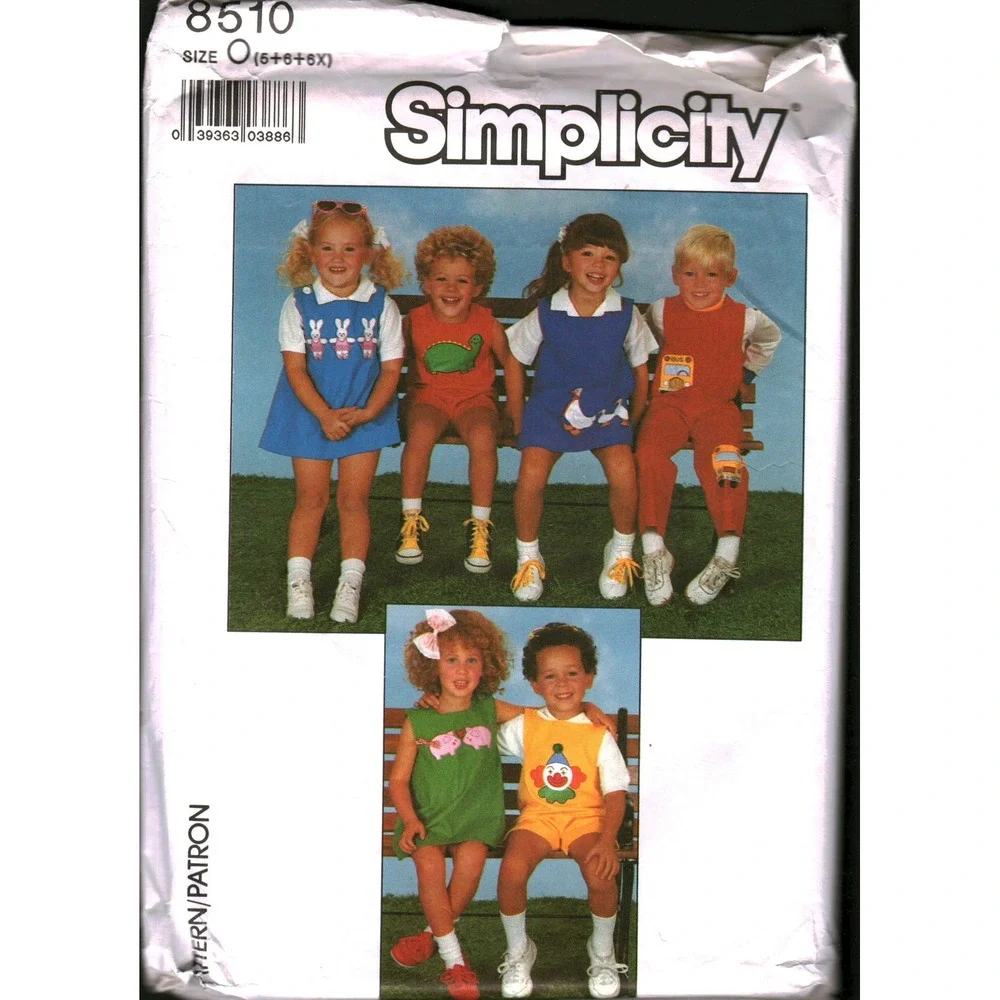 Simplicity 8510 Kids Jumper‎ Jumpsuit Sewing Pattern Size 5 Appliques Vintage